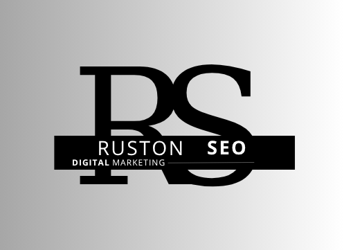 A black and white logo for ruston seo digital marketing.