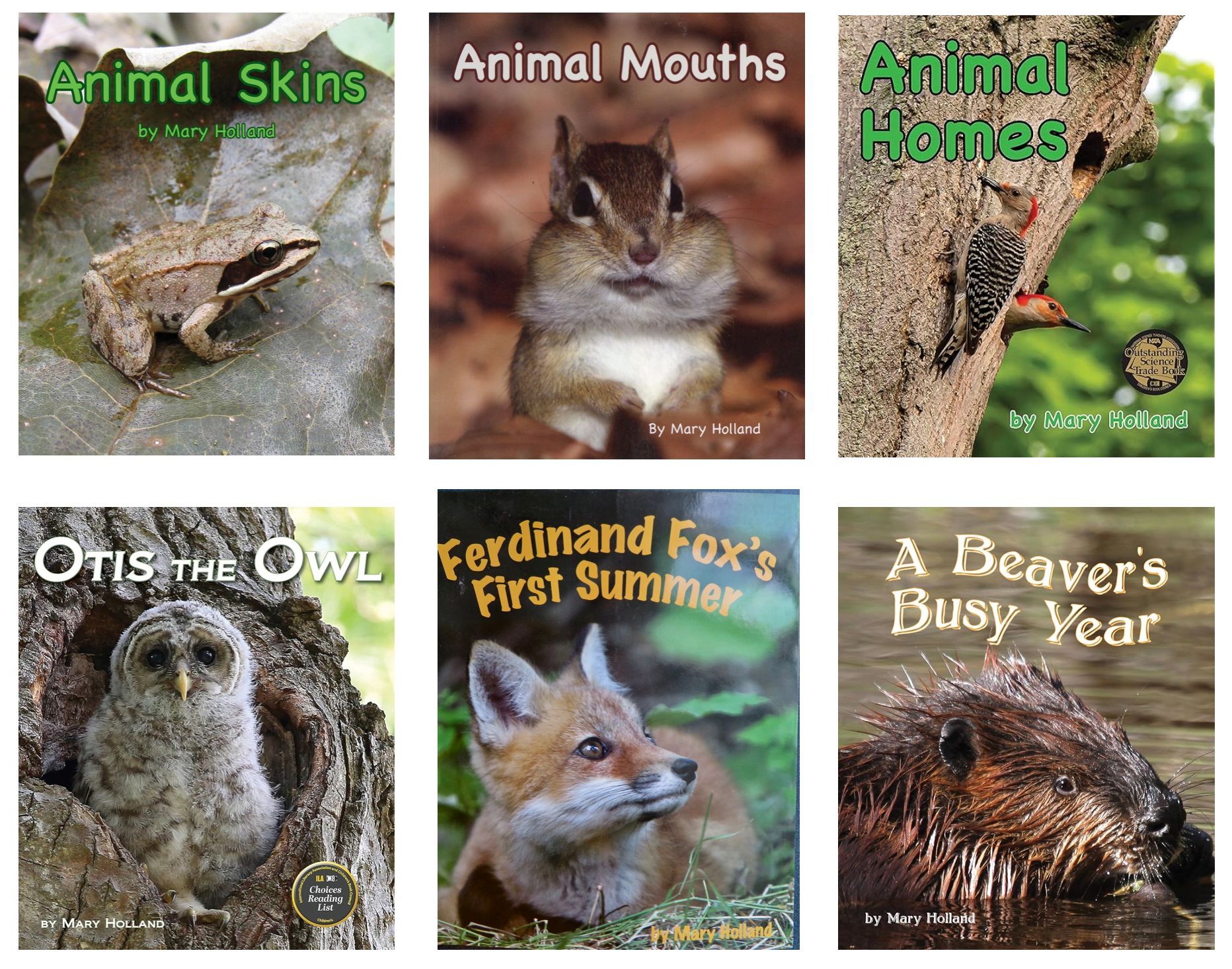 Image of the covers of 6 books by Mary Holland