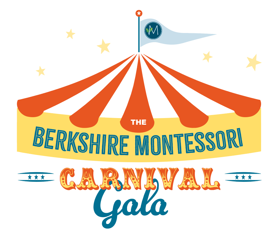 Logo image of a stylized big top tent with the words The Berkshire Montessori Carnival Gala overlaid