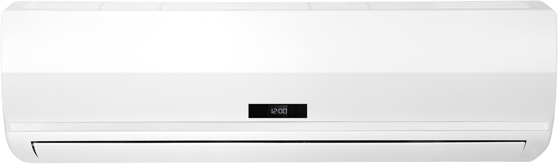 A white wall mounted air conditioner with a digital display