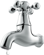 A chrome faucet with a drop of water coming out of it