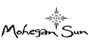 A black and white logo for mohegan sun with a sun on it.