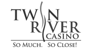 The logo for the twin river casino is black and white.