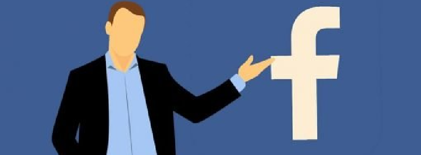 a graphic showing a person pointing to facebook as if saying how fb ads process work