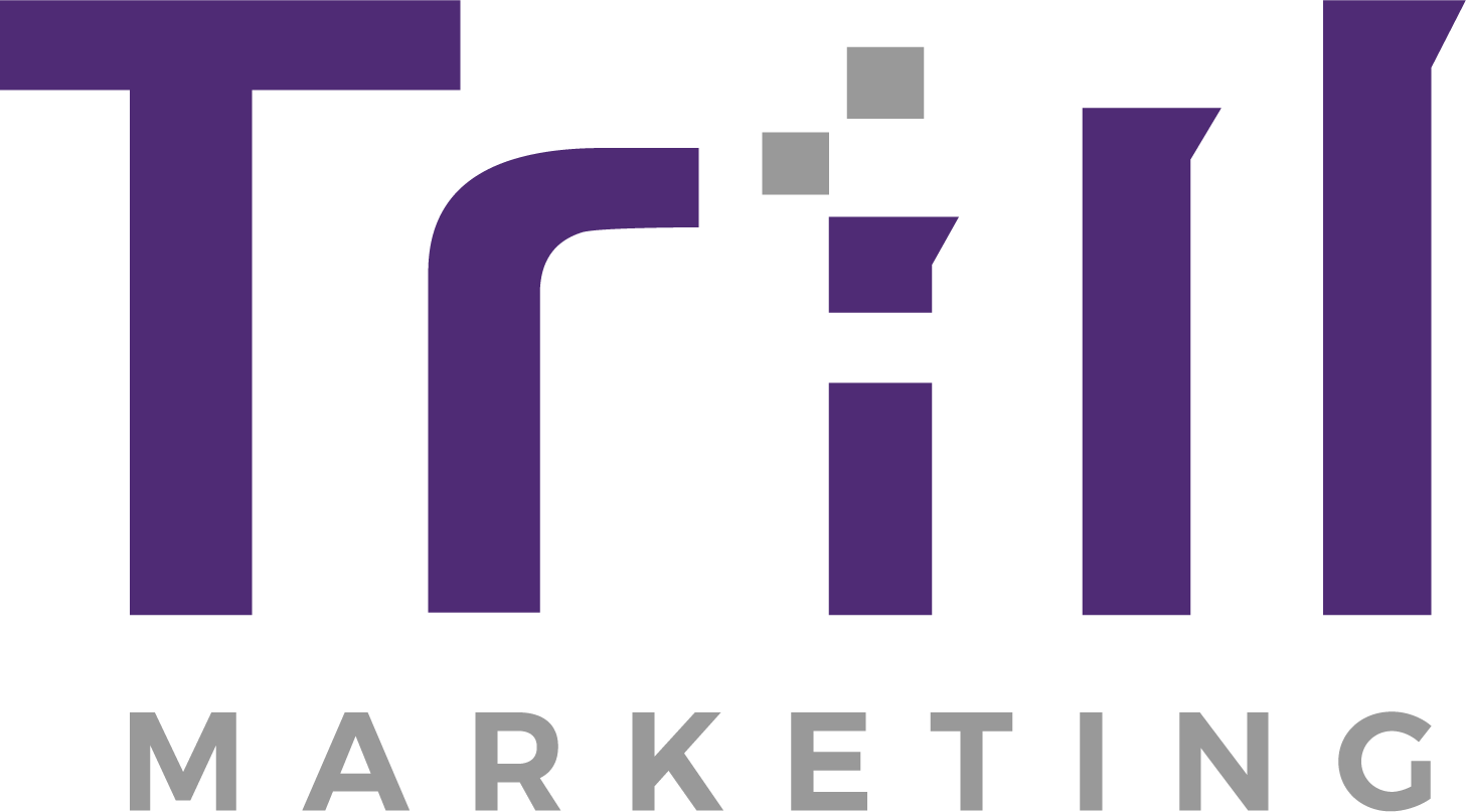 The logo for trail marketing is purple and white.