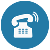 A white telephone icon in a blue circle.