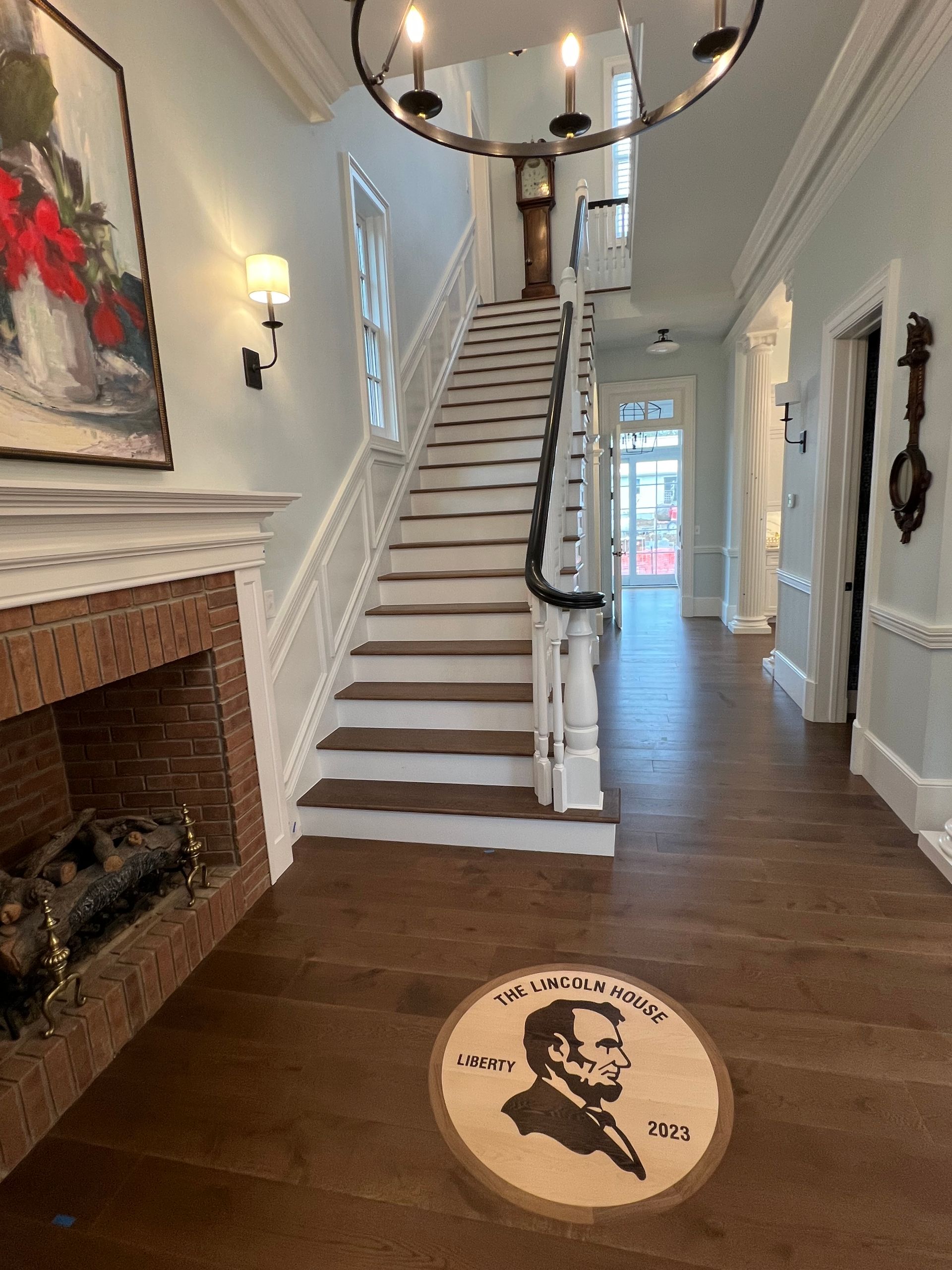 Custom floor with matching stairs.