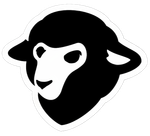 Black and white sheep head, profile view, looking forward.