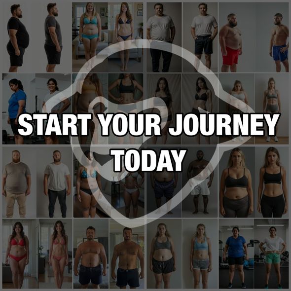 Weight loss before-and-after photos of various people; text: