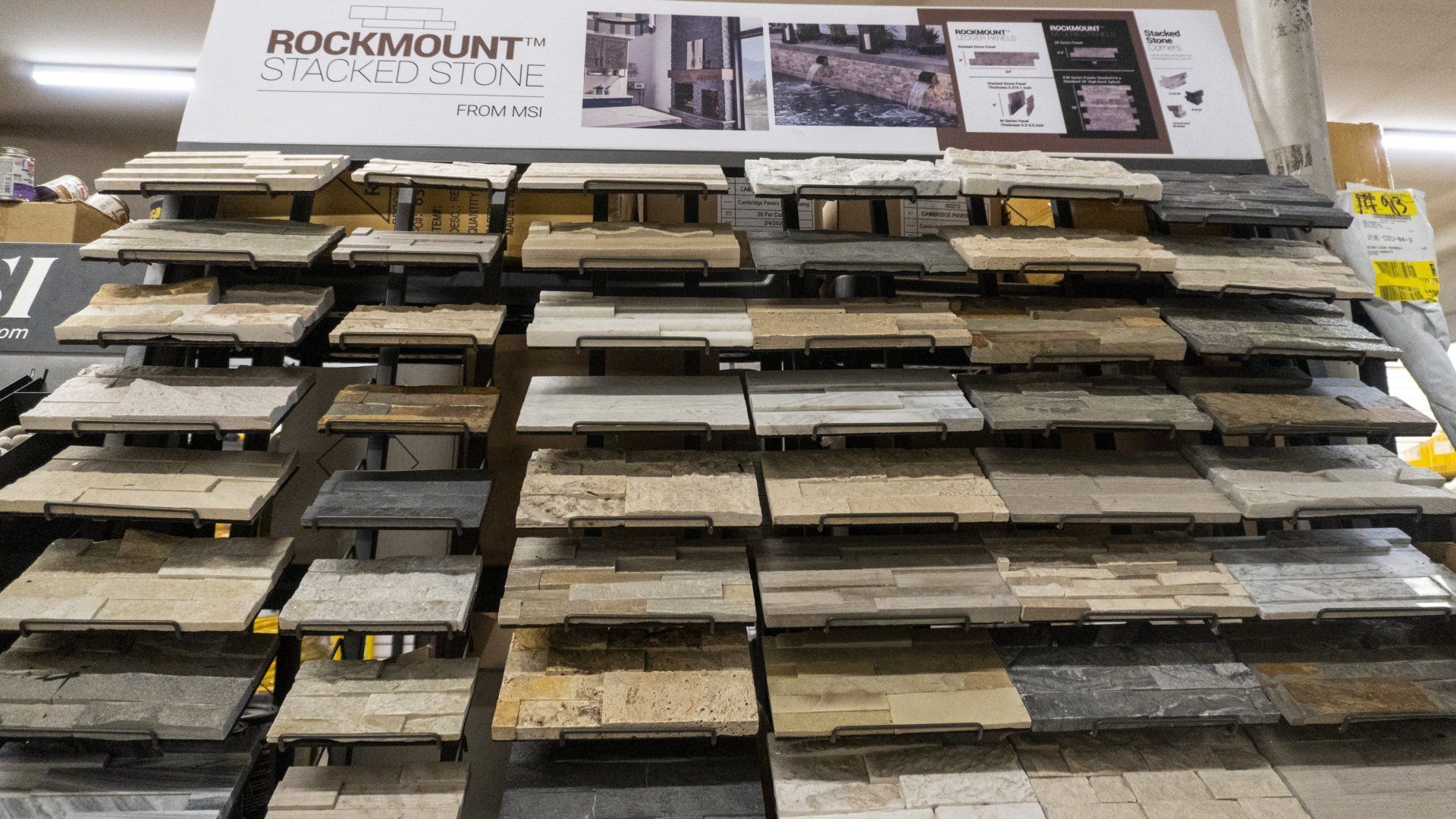 A display of rockmount tiles in a store.
