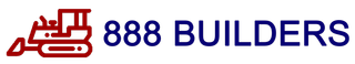 Logo of "888 Builders," with a red bulldozer icon to the left of the text.