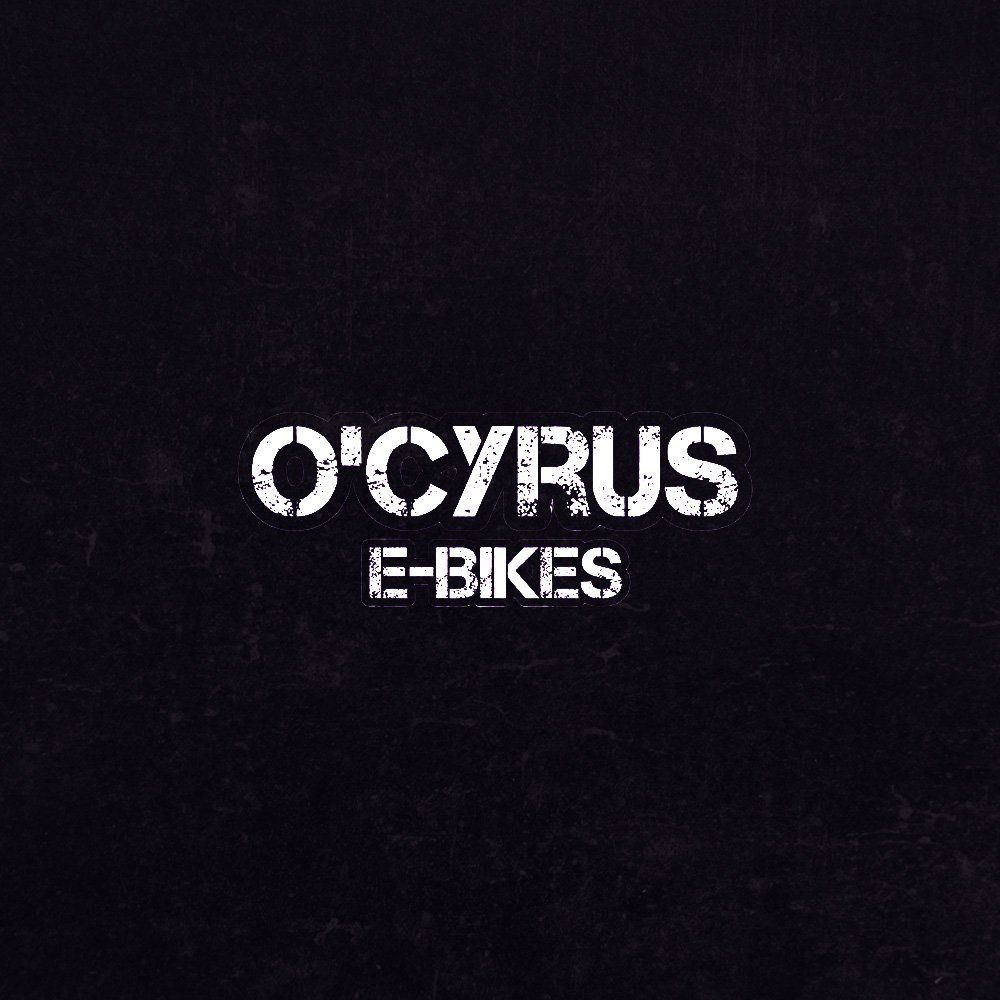 Logo for O'CYRUS E-BIKES in white text on a dark background.