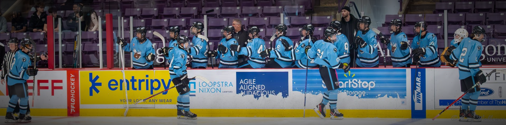 Teammates celebrate after goal.

