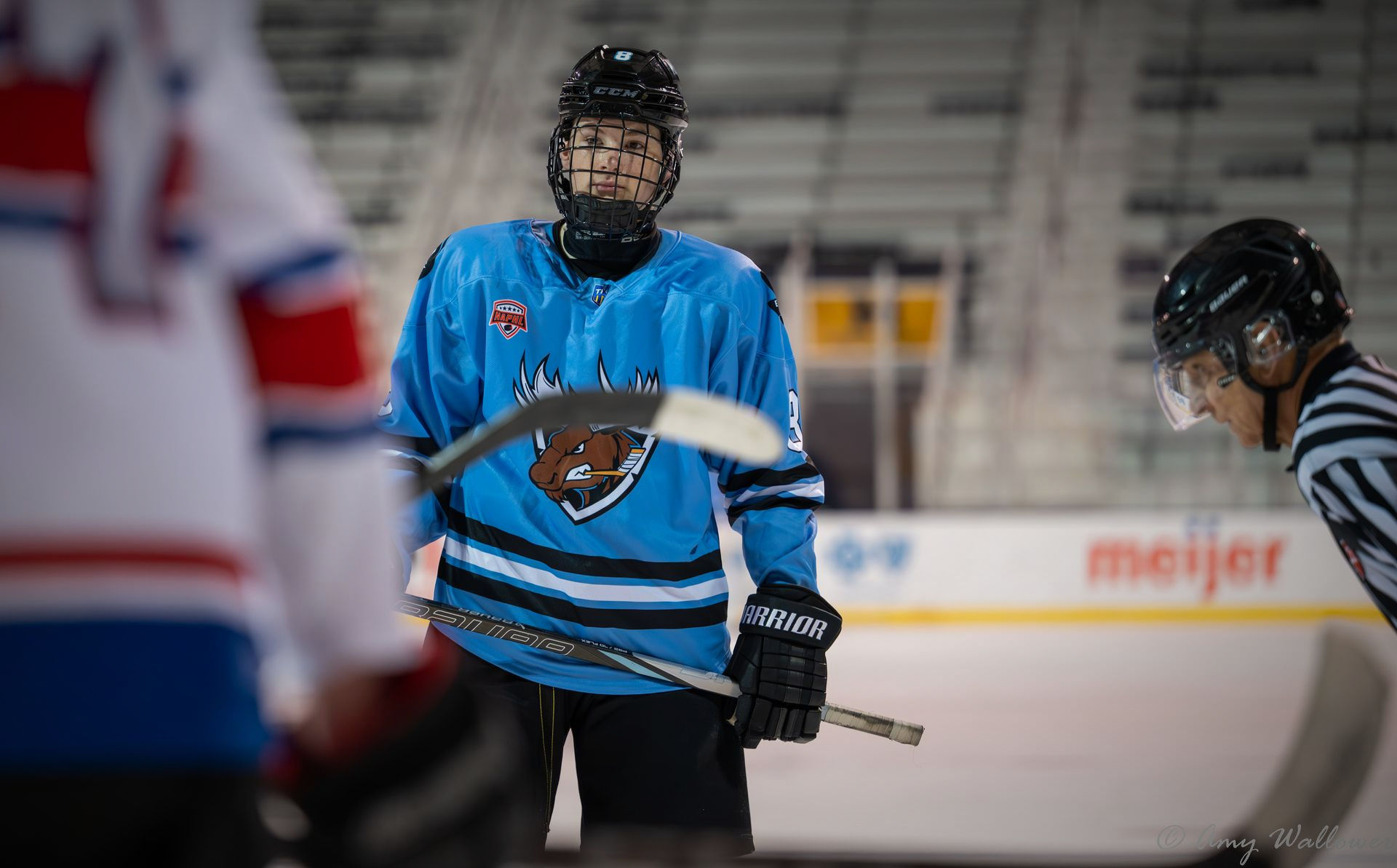 Player stares down faceoff opposition.
