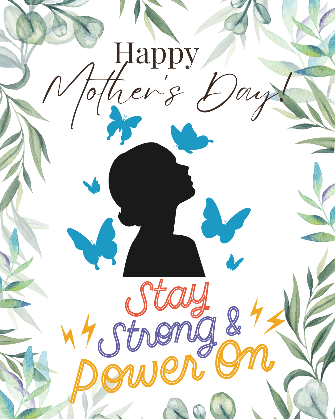 A happy mother 's day card with a silhouette of a woman and butterflies.