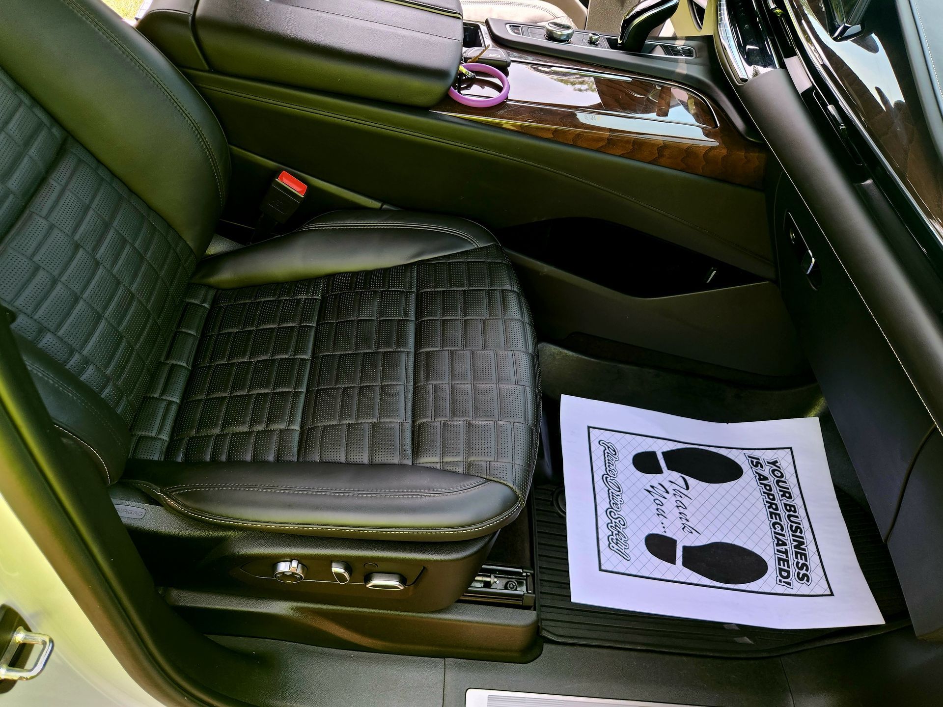 Black leather car seat with a 