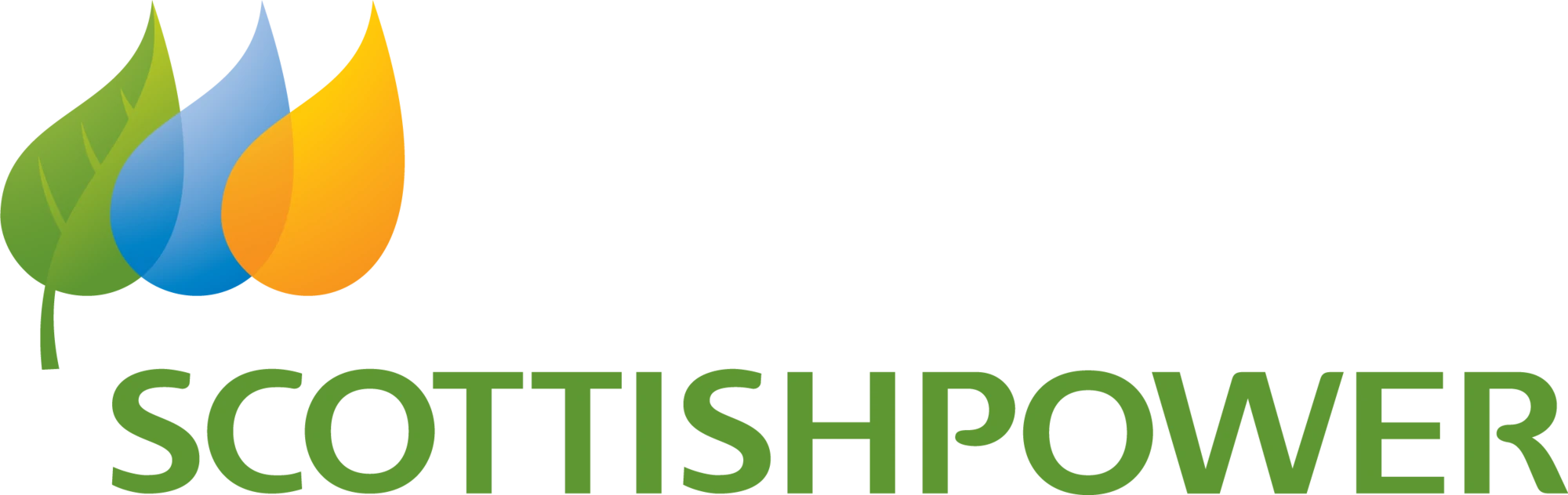 ScottishPower logo: three leaves/teardrops (green, blue, orange) with the text 
