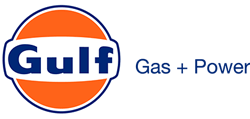 Logo of Gulf with an orange and white circle and the word 