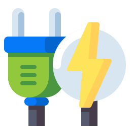A plug and a light bulb with a lightning bolt on them.