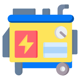 A yellow and blue generator with a lightning bolt on it.