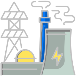 A cartoon illustration of a nuclear power plant.