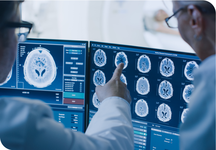 Reviewing a patient brain scan