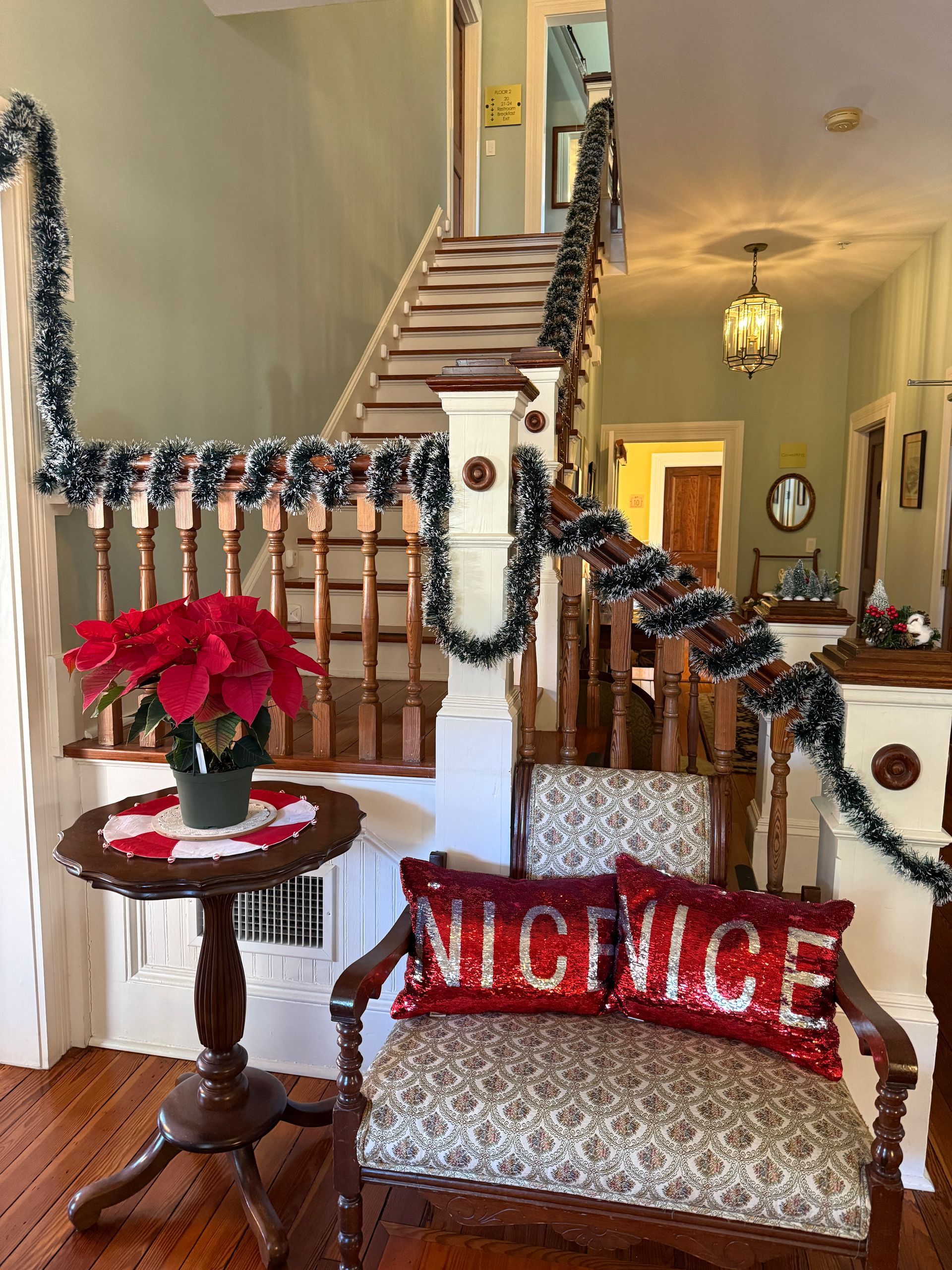 Christmas decorations at The Camellia Rose Inn.