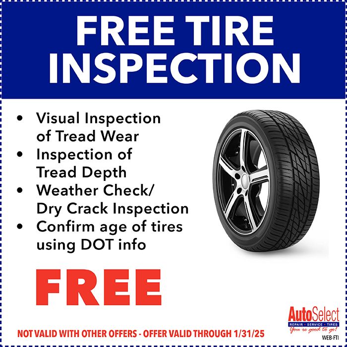 A coupon for a free tire inspection with a picture of a tire.