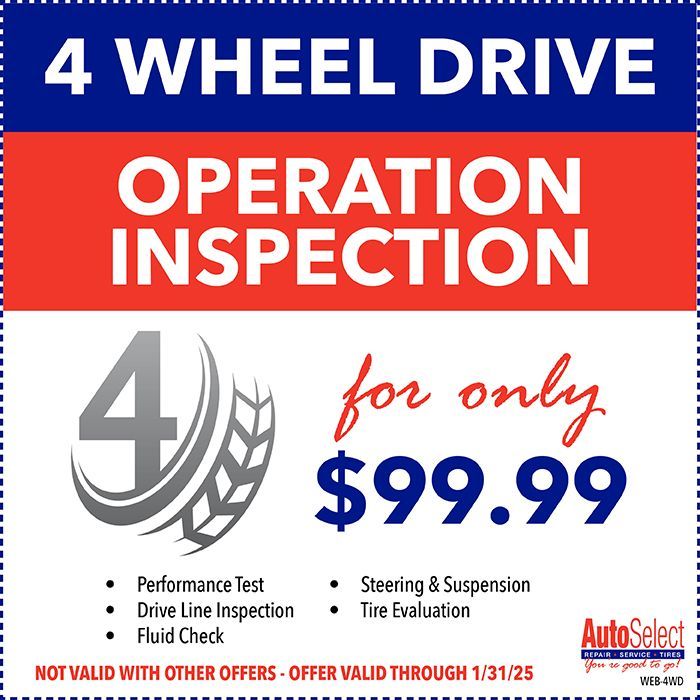 A coupon for a 4 wheel drive operation inspection for only $ 99.99