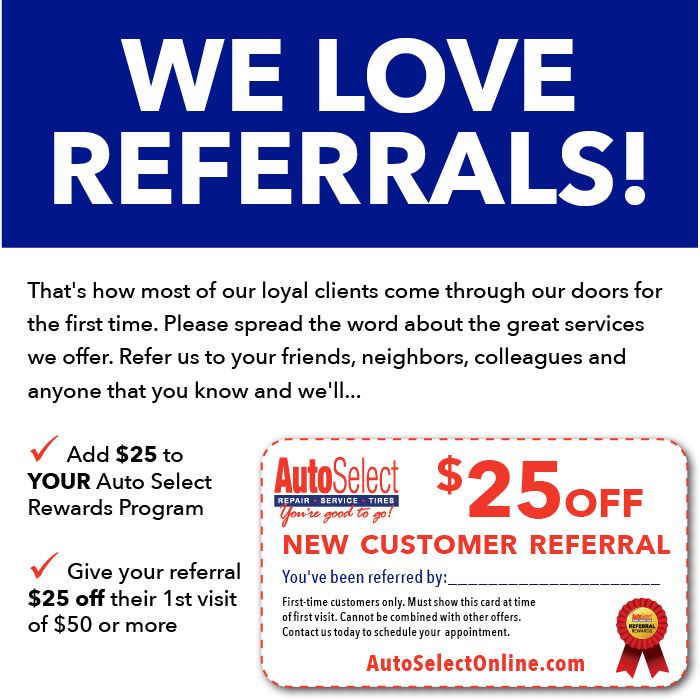 A coupon for auto select that says new customer referrals