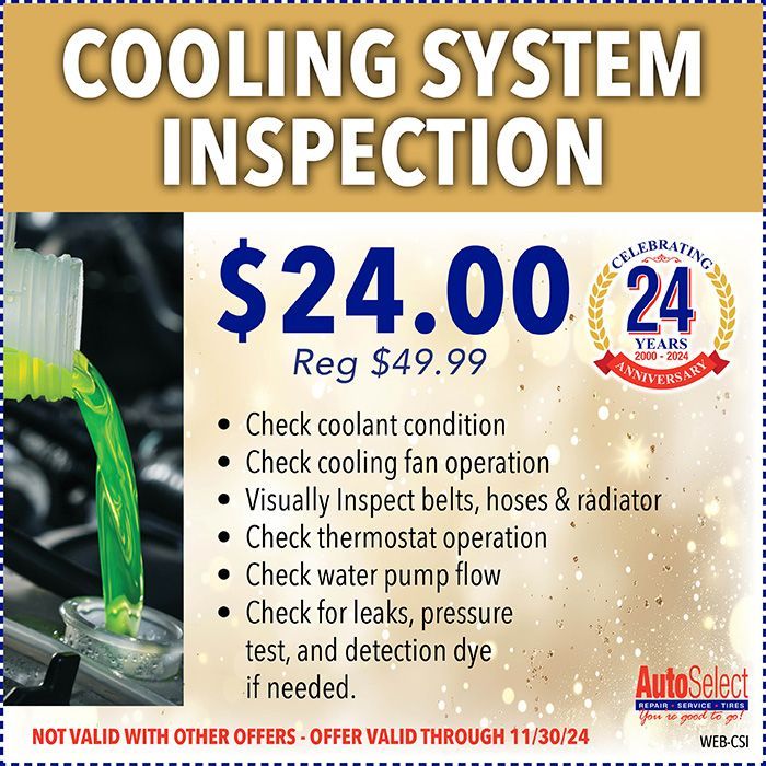 A coupon for a cooling system inspection costs $ 24.00