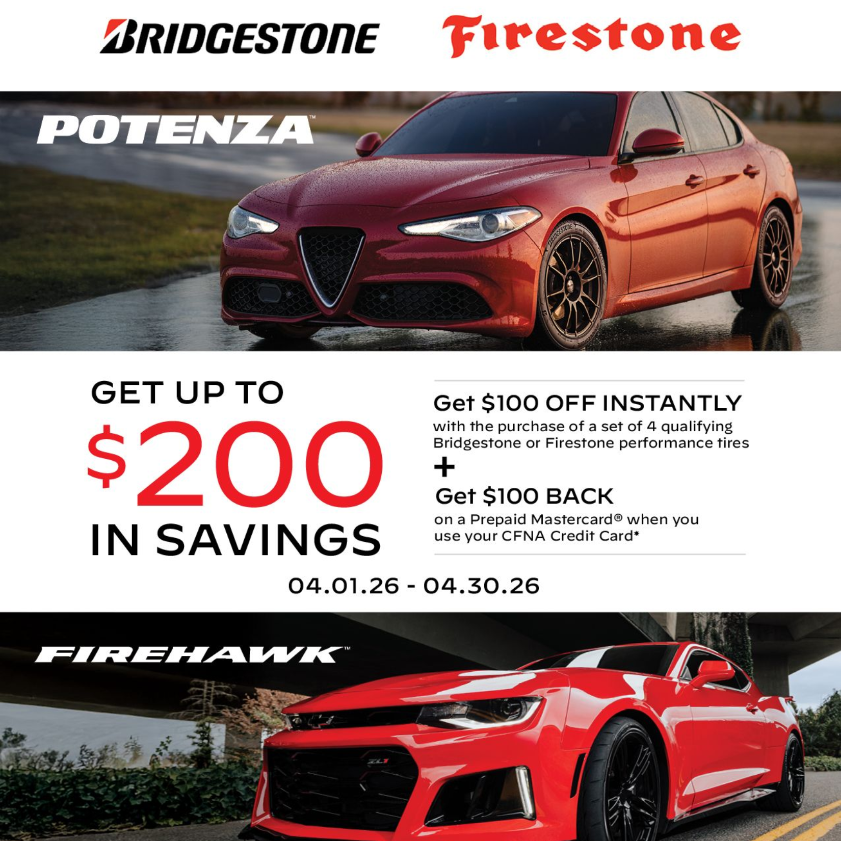 Ad for tires: Get $100 off instantly with purchase of 4 qualifying tires. Image shows a truck on a trail.