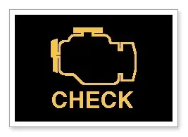 A check engine light is displayed on a black background.