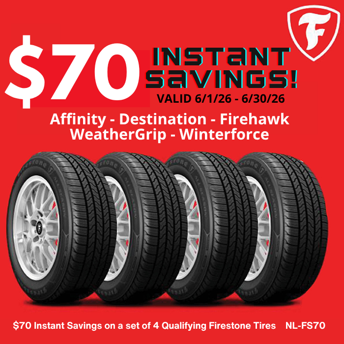 Bridgestone ad: Get $100 off with purchase of 4 all-terrain tires. Features a Land Rover. Offer valid 06.02.25-09.30.25.
