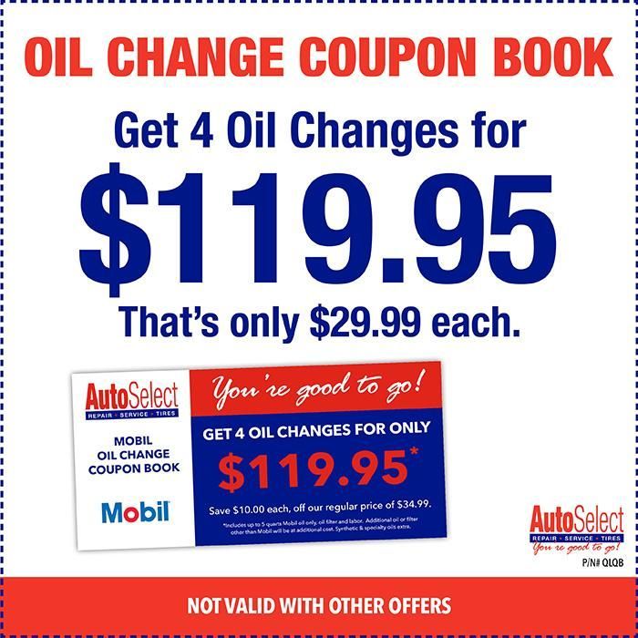 A coupon book that says oil change coupon book get 4 oil changes for $119.99 that 's only $ 29.99 each