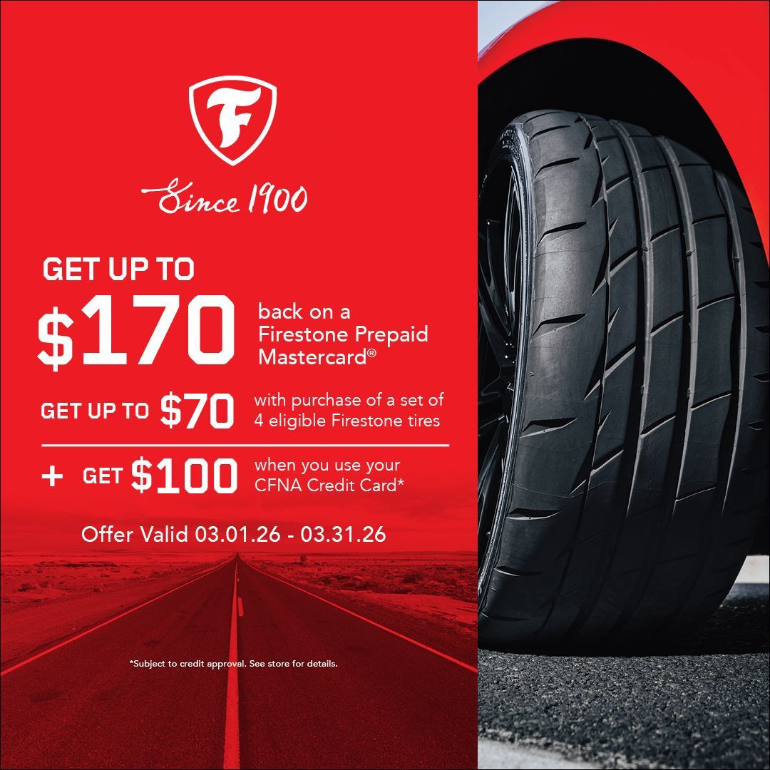Bridgestone ad: Get $100 off with purchase of 4 all-terrain tires. Features a Land Rover. Offer valid 06.02.25-09.30.25.