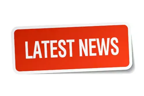 A red sticker that says `` latest news '' on a white background.
