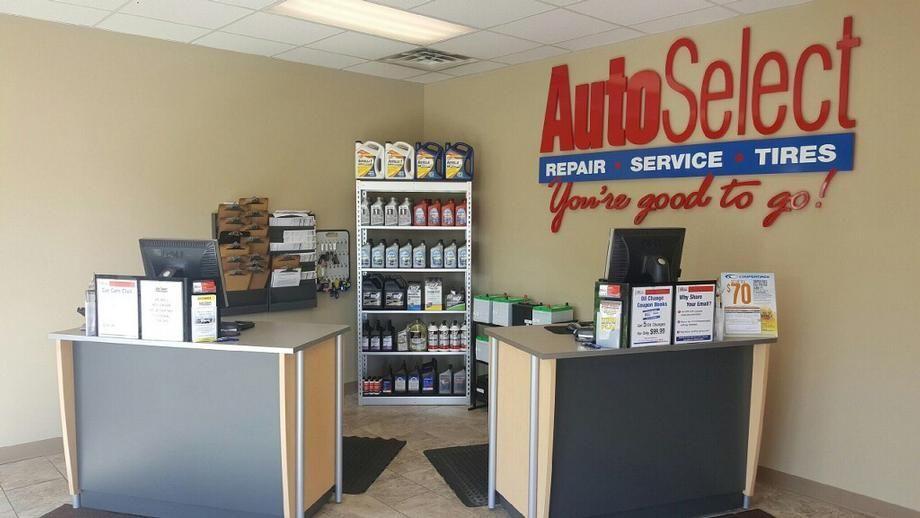 The inside of an auto select repair service and tires store.
