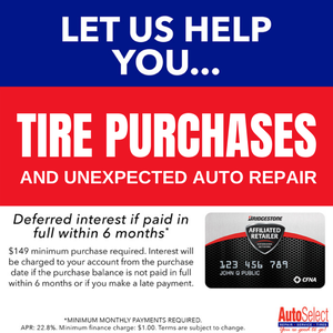 An advertisement for tire purchases and unexpected auto repair