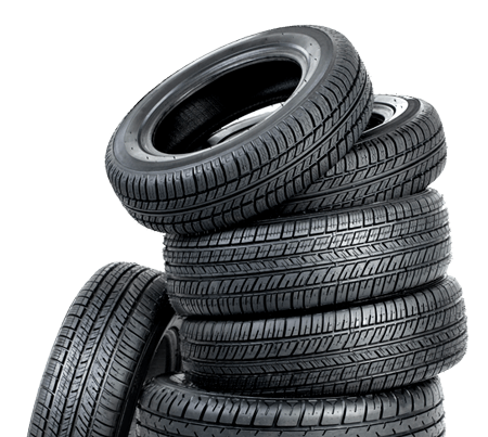 A pile of tires stacked on top of each other on a white background.