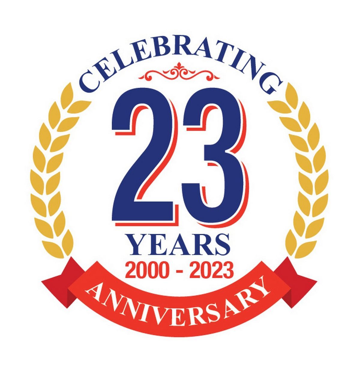 A logo that says celebrating 23 years 2000 - 2023