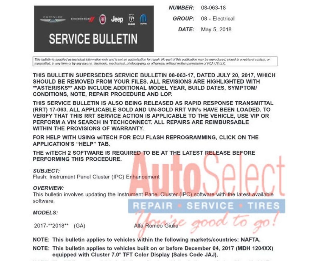 A service bulletin from autoselect repair service tires