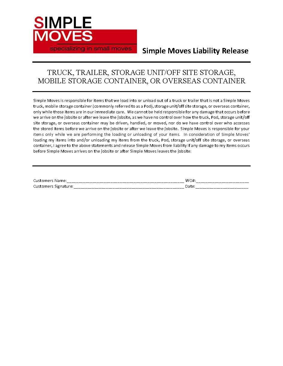 Simple Moves Liability Release — St. Louis, MO — Simple Moves