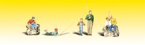 Small figures on a bright yellow background, including seated people, a standing adult, and a child.