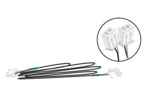 Black cable with white connectors and a magnified inset showing the plug ends