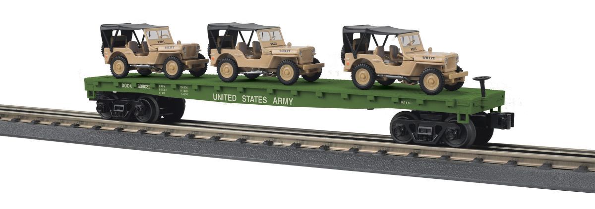 30-76887 US Army Flatcar w/3 Willys Transport Vehicles