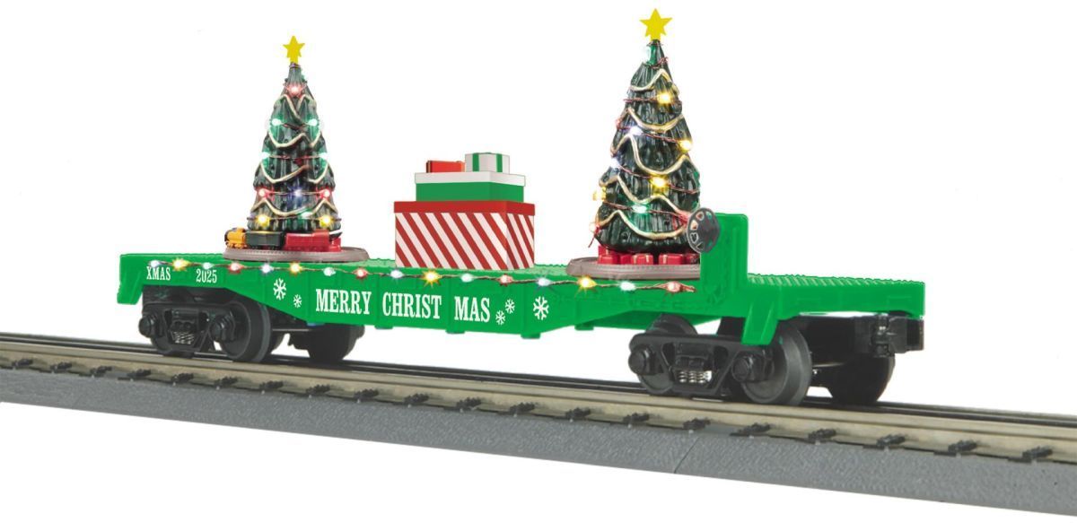 30-76943  Christmas Flat Car w/Lighted Christmas Trees - GREEN