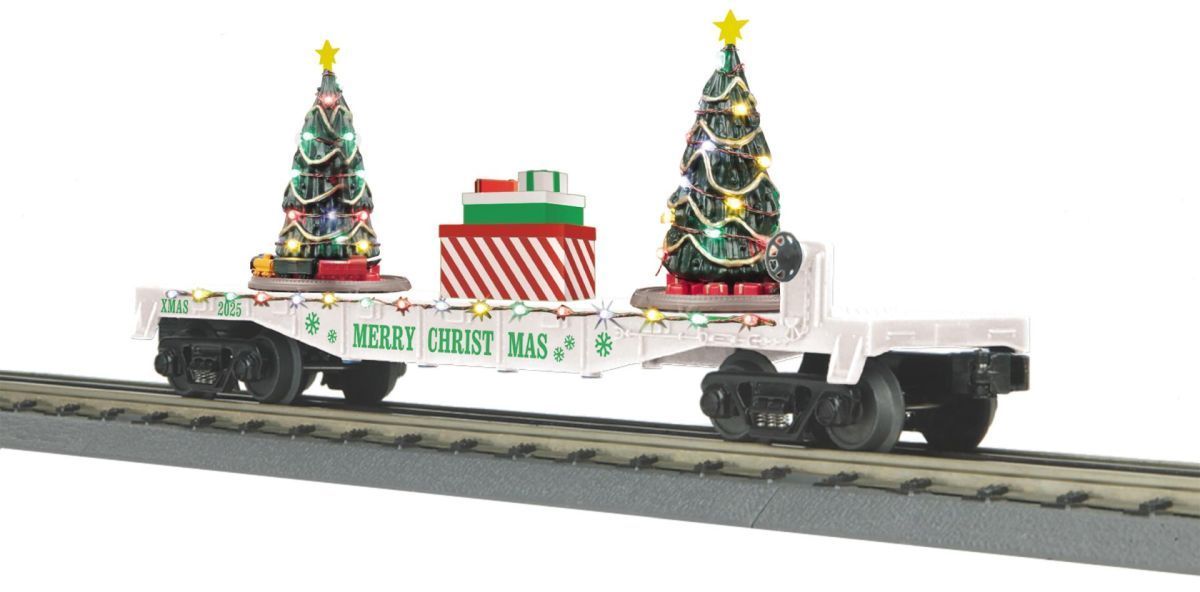 30-76944  Christmas Flat Car w/Lighted Christmas Trees - WHITE