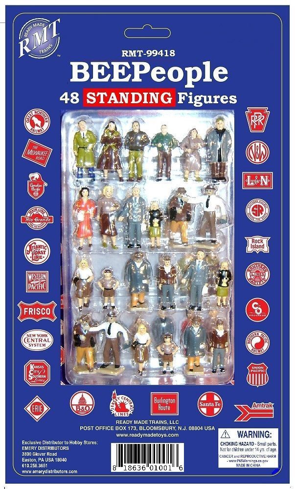 Blue BEE People toy package showing 48 small standing figures in a clear blister pack