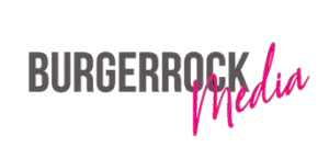 A logo for burgerrock media with pink letters on a white background.